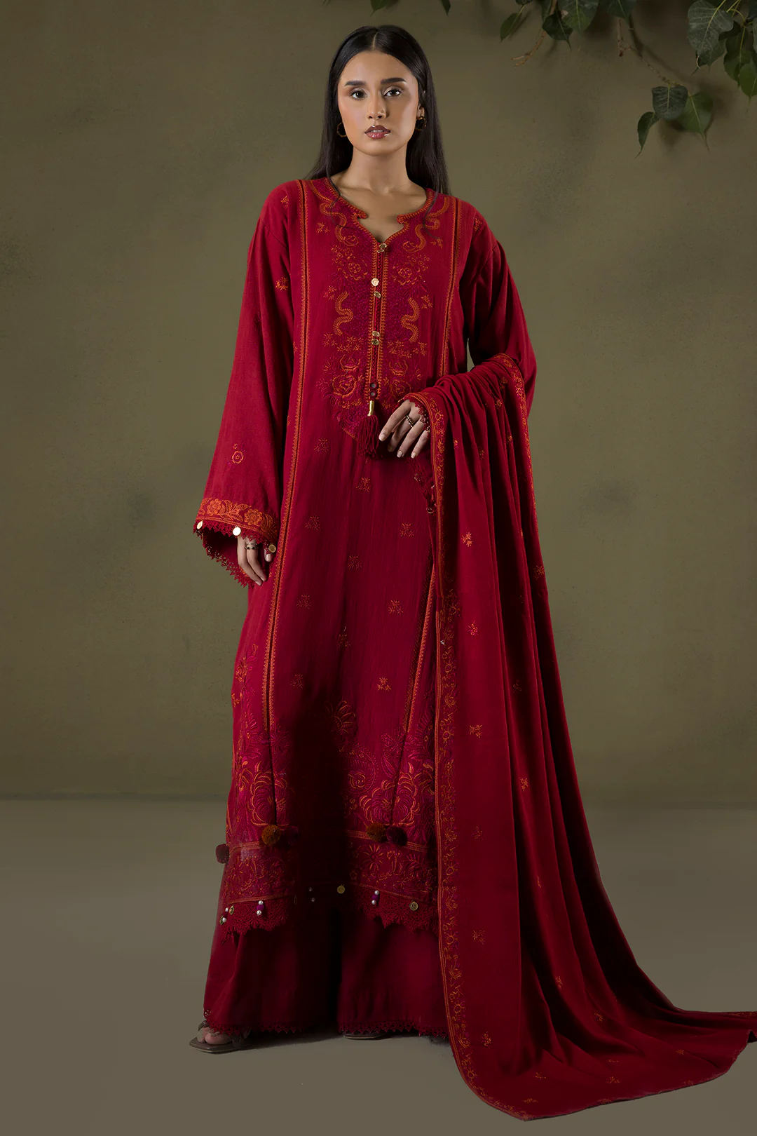 Embroidered Shirt Shalwar Shawl - 0243 - Image 4
