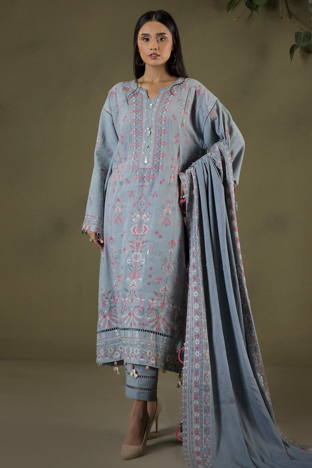 Embroidered Shirt Shalwar Shawl - 0245 - Image 4