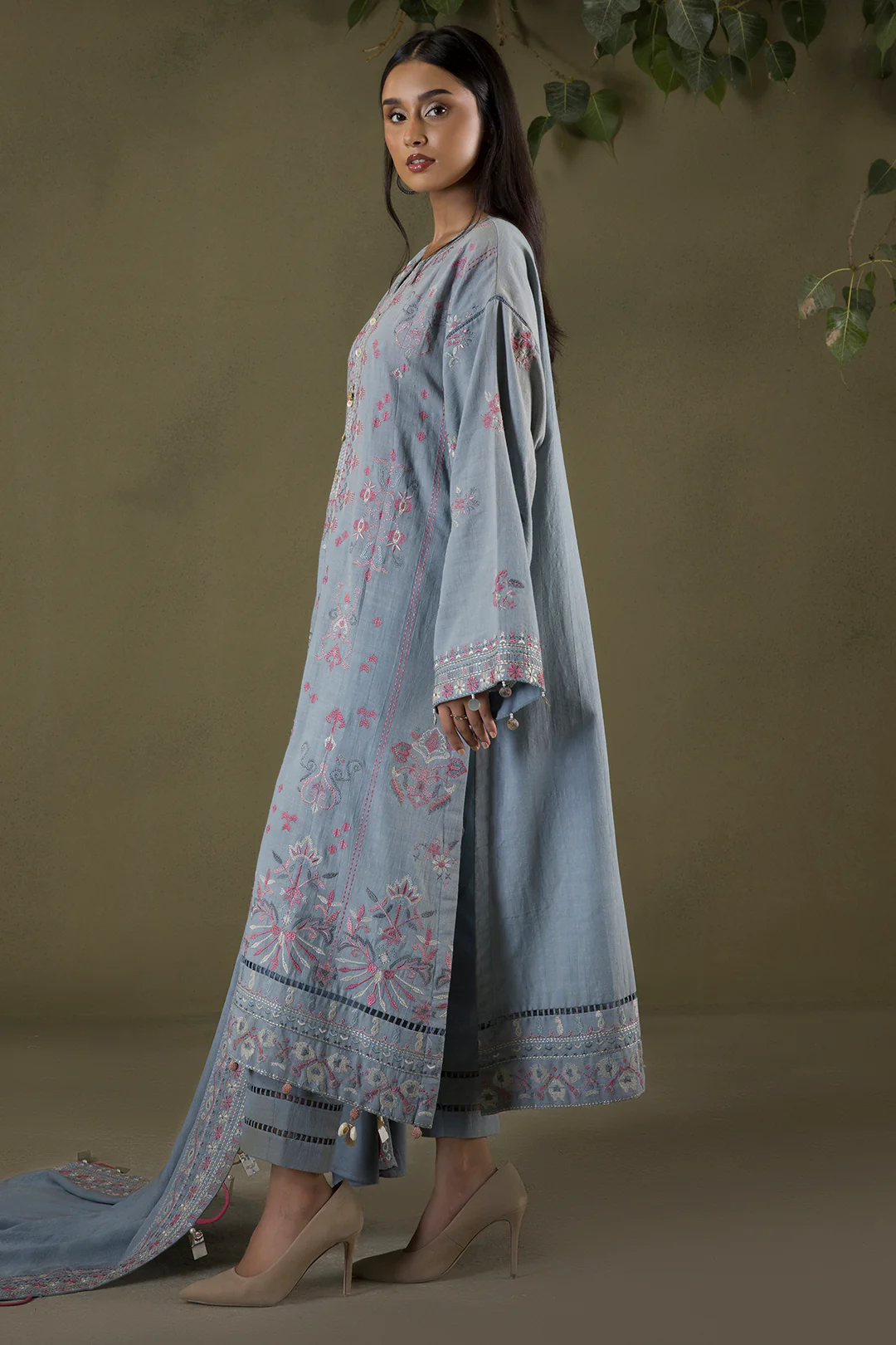 Embroidered Shirt Shalwar Shawl - 0245 - Image 8
