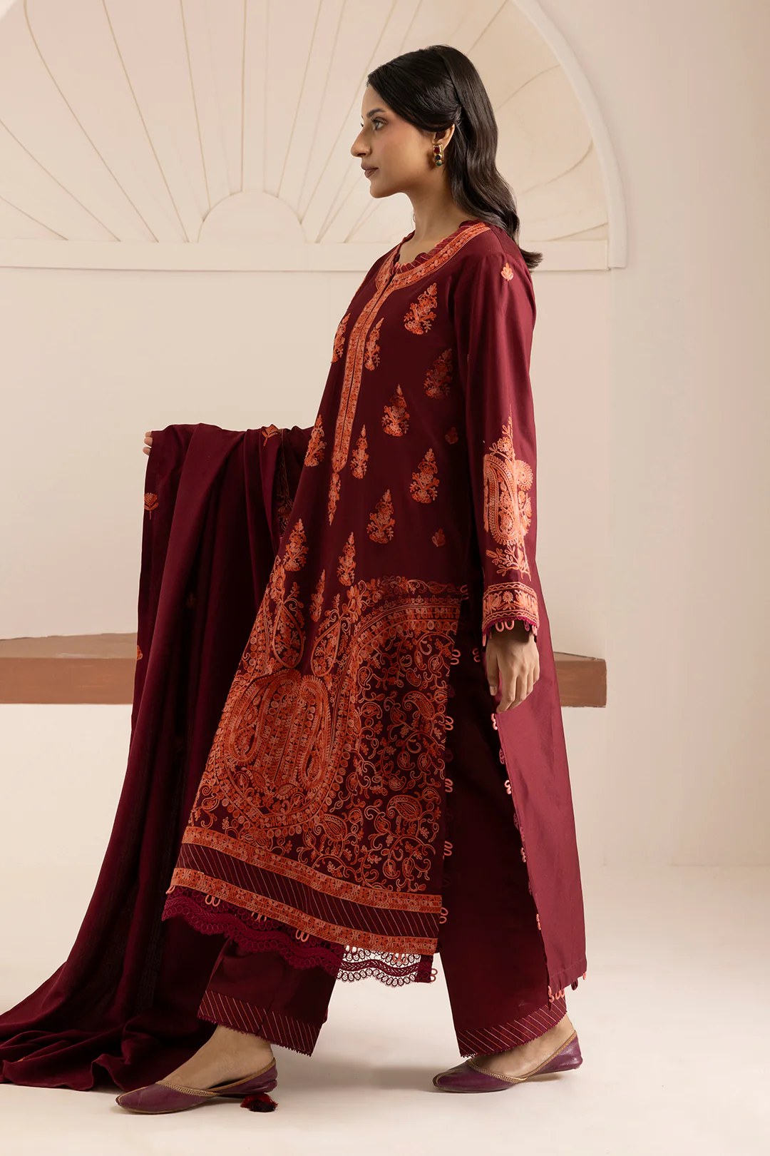 Embroidered Shirt Shalwar Shawl - 0256 - Image 4