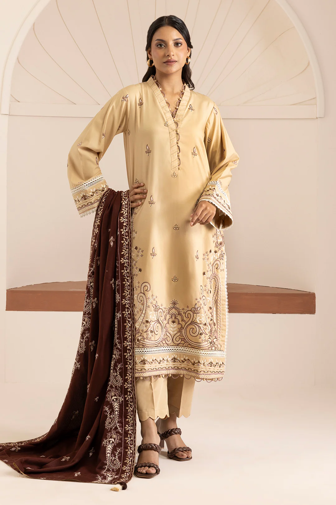 Embroidered Shirt Shalwar Shawl - 0263 - Image 2