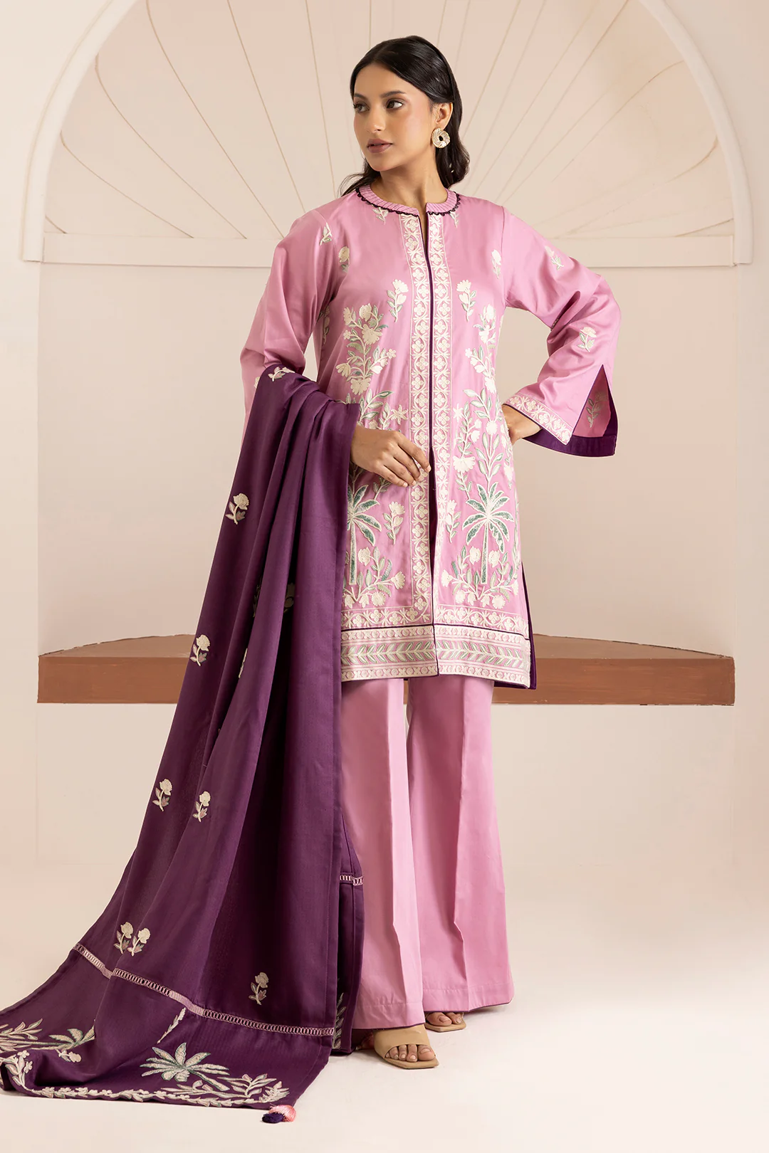 Embroidered Shirt Shalwar Shawl - 0268 - Image 4