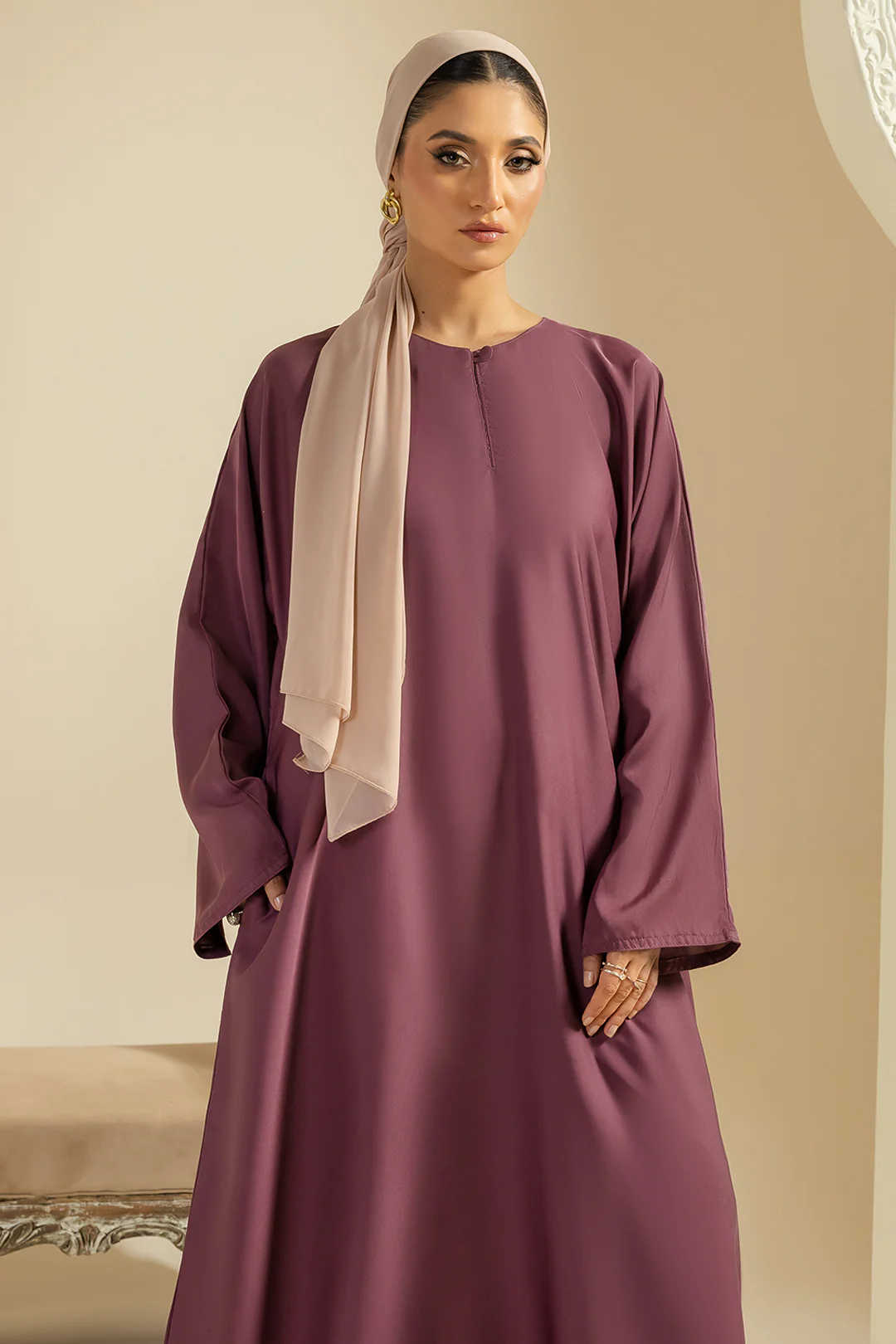 Single Button Plain Abaya with Pocket - 5012 - Image 3