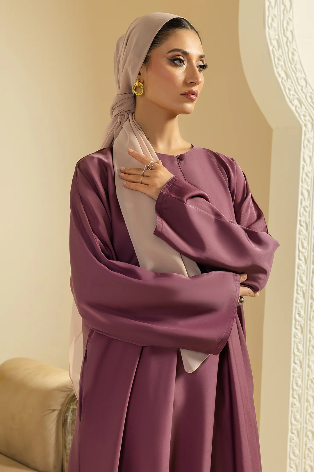 Single Button Plain Abaya with Pocket - 5012 - Image 6