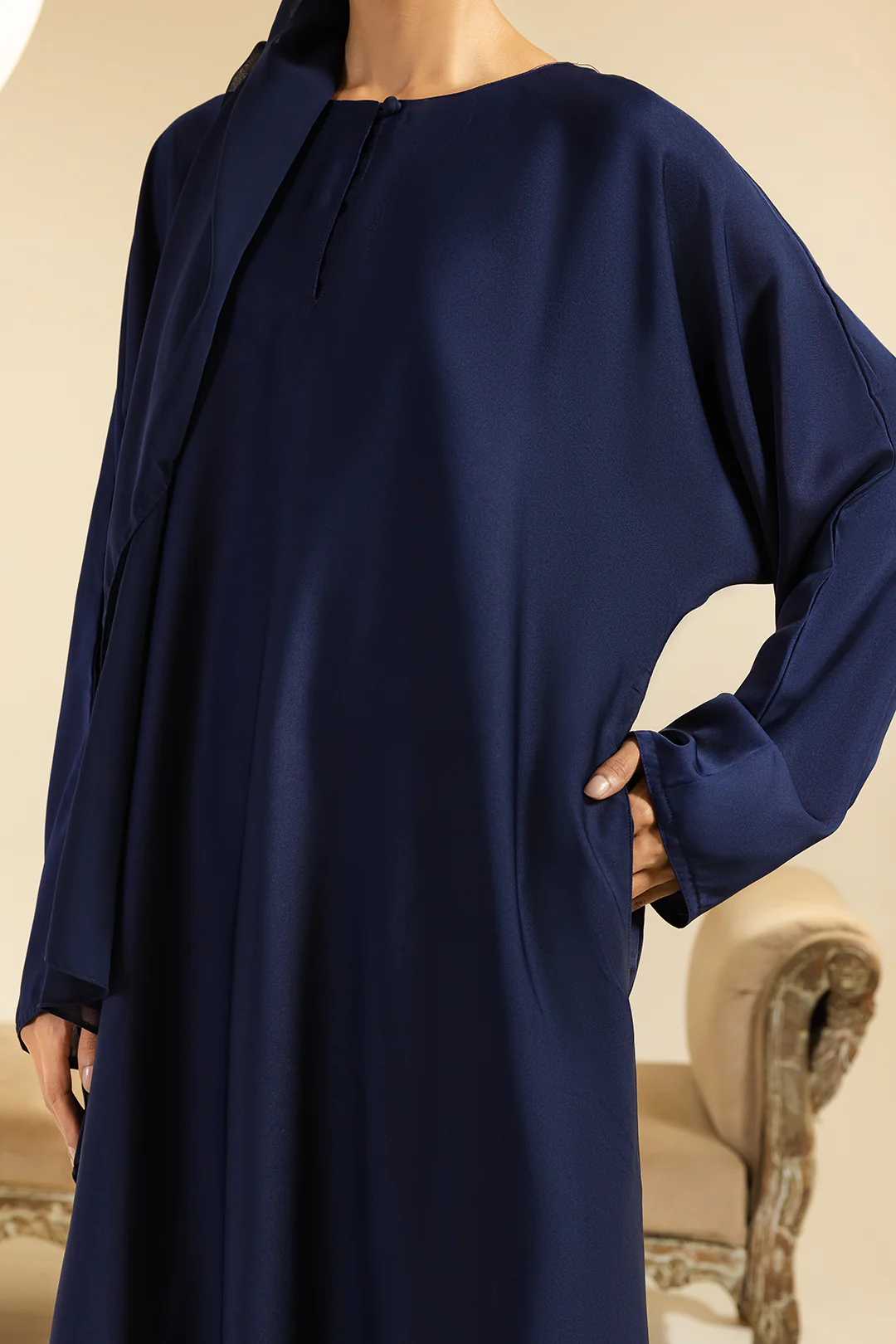 Single Button Plain Abaya with Pocket - 5014 - Image 10