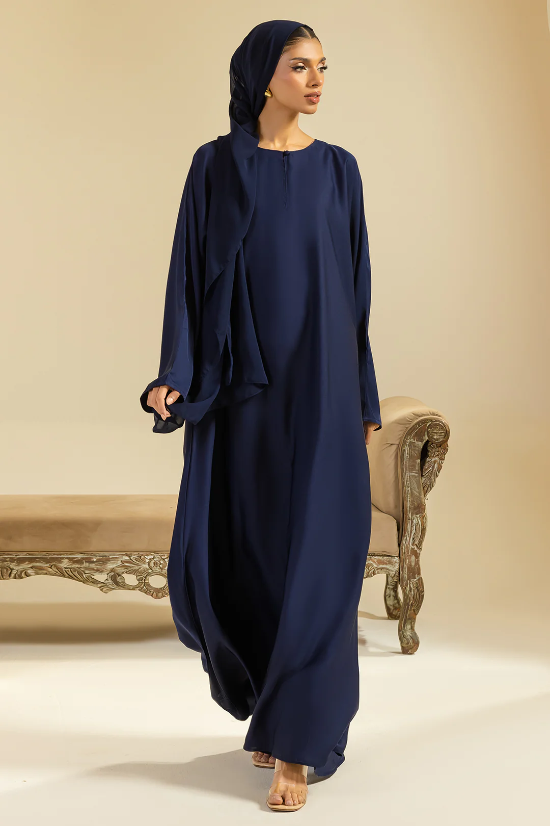Single Button Plain Abaya with Pocket - 5014 - Image 7