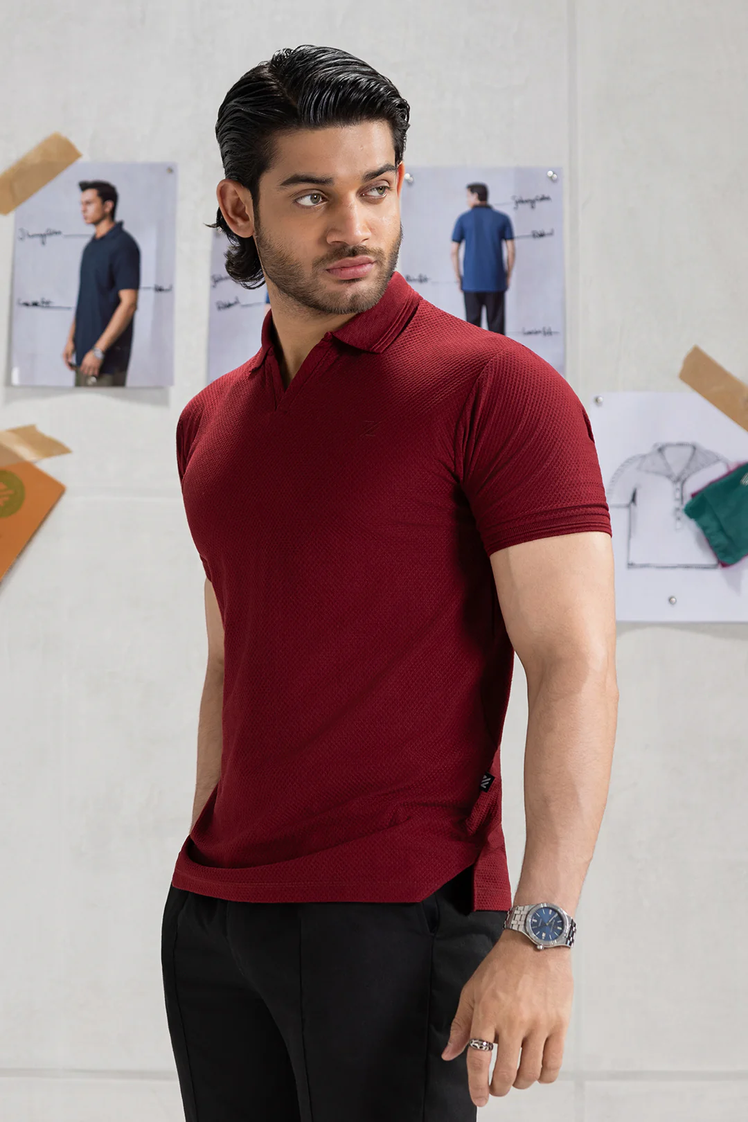Textured Johnny Collar Polo - 5005 - Image 75